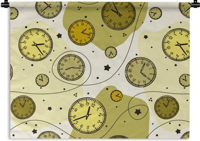 Wandkleed - Wanddoek - Retro - Klok - Patronen - Stippen - 60x45 cm - Wandtapijt