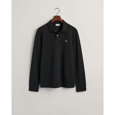 Gant Polo Long Sleeve Piqué Uni Fine Shield Embroidery Zwart / male