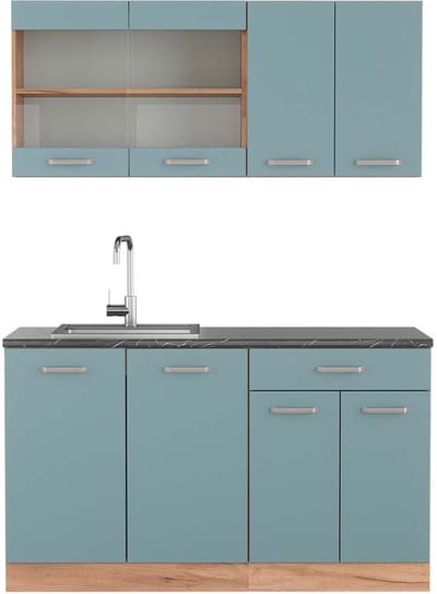 Vicco R-Line Eenpersoonskeuken – 140 cm, WB Antraciet Blauw-grijs/gouden eik