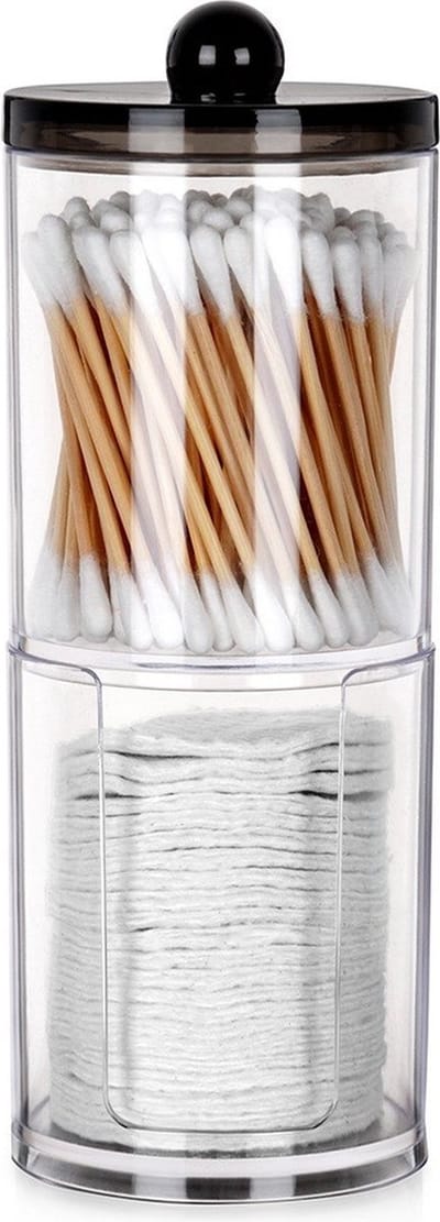 Wattenschijfjes en Wattenstaafjes Houder Tweelaags - Wattenschijfjeshouder - Dispenser - Make Up Remover Pads - Wattenstaafjeshouder