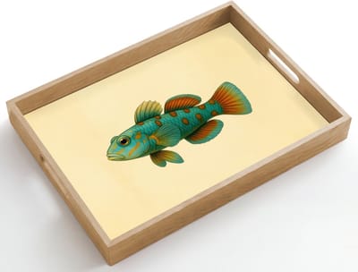 Dienblad hout 50x35 cm - Schootdienblad - Vis - Blauw - Stippen - Schubben - Borrelplank rechthoek - Plateau dienbladen