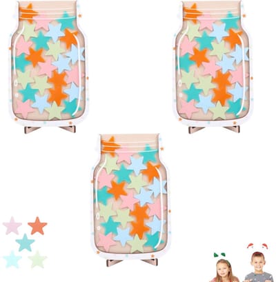 3 stuks - Beloningspot - Kinderen Belonen - Zindelijkheid - 14*21cm - Klein kado - Ster - Reward jar - 25 houten sterornamenten - Motivatie voor in de klas en thuis - Ideaal voor leerkrachten en ouders