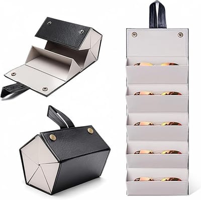 Reiszonnebrillen opbergdoos - brillen opbergbox-5-compartimenten zonnebrillenkoffer - Opbergbox-Dames- en herenkoffer met meerdere brillen - Zwart - 17x12,6x12,2cm