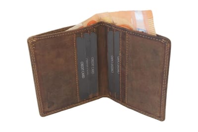 OI Hunter bruin leren pasjesmapje met ruimte voor biljetten / creditcard houder anti skim / plat portemonneetje zonder muntgeld vak / veilig mapje voor pasjes / RFID SAFE / bruin leer / 195H