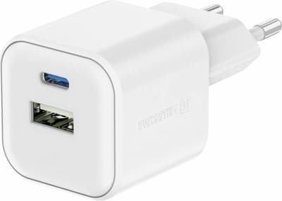Swissten USB-C Snellader - 2 poorten - GaN technologie - 35W - Wit