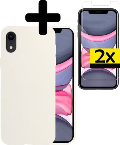 Hoesje - Met 2x Screenprotector - Geschikt voor Apple iPhone XR - Sterk & Shockproof - Back Cover - Siliconen Case - Telefoon Hoes - Telefoonhoesjes - Wit
