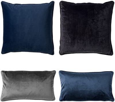 Dutch Decor - KUSSENSET - 4-delig - Matching Velvets - 45x45 cm en 30x50 cm - inclusief binnenkussens - blauw, zwart, grijs - Met Ritssluiting – Decoratie Kussens - Comfortabele kussentjes voor op de Bank