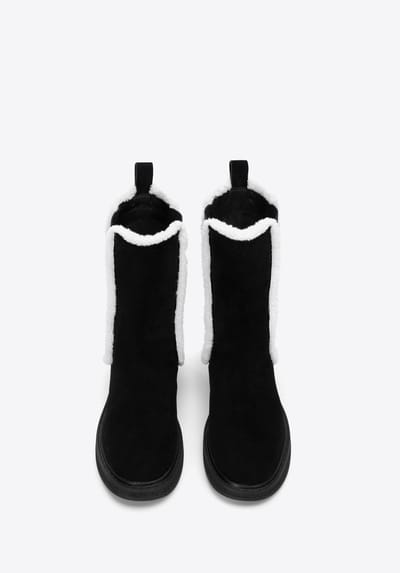 Wittchen Dames Suède Chelsea Boots met Imitatie Schapenvacht Zwart Suède Leer