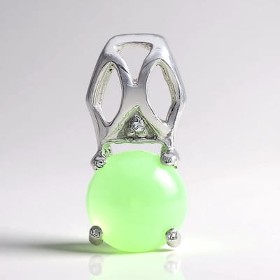 Cavill - Zilveren Hanger met 0,99 ct Keizerlijk Chrysopraas en Witte Topaas - 925 Sterling Zilver - Ronde Cabochon 7mm - Modern, Elegant Design