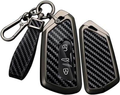 Sleutelhoes voor VW Golf 8, GT, ID.3, ID.4, ID.6, ID.7, Tiguan, Passat B9, Skoda Octavia en Seat Leon - Carbonfiber Beschermhoes voor Sleutel met Remote Control Functie