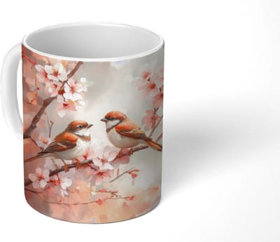 Mok - Koffiemok - Vogels - Romantic - Bloesemtak - Mokken - 350 ML - Beker - Koffiemokken - Theemok