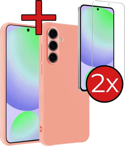 Hoesje - Met 2x Screenprotector - Geschikt voor Samsung Galaxy S24 FE - Sterk & Shockproof - Telefoon Hoes - Back Cover - Siliconen Case - Telefoonhoes - Perzik