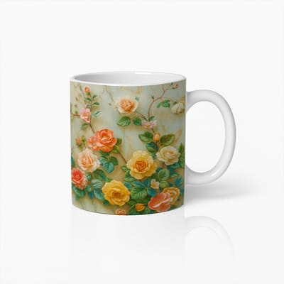 Vintage Bloemen Koffiemok - Elegante Rozen Ontwerp Keramische Kop - Perfect Cadeau Voor Bloemenliefhebbers En Liefhebbers Van Klassieke Stijl