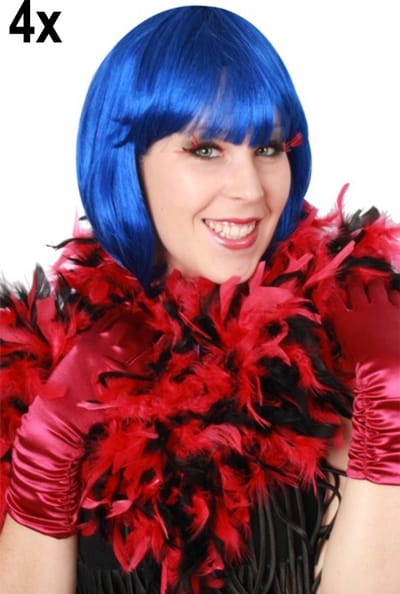 4x Boa zwart/rood 180 cm. 50 gr. - Carnaval thema feest party optocht gala