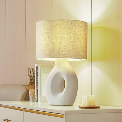 Lindby - Tafellamp - 1licht - Textiel, keramiek - H: 50 cm - E27 - grijs-wit, wit