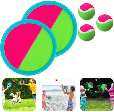 1 set Balwerp- en vangset - Strandspeelgoed - Plakkerig racket - plakkerige doelbal - Kinderen sportuitrusting - Interactief speelgoed voor ouder en kind - Voor spelen in tuinen, op het strand, in binnenruimtes, bij zwembaden (2 rackets, 3 ballen)