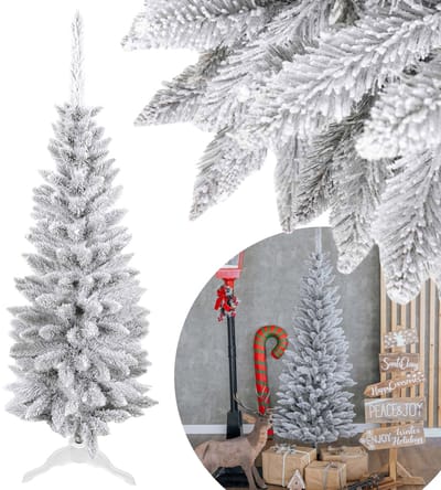 Kunstkerstboom Spar SLIM, smal, besneeuwd kerstboompje + standaard, als echt 150 cm