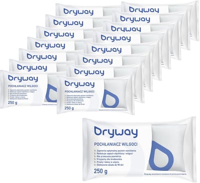 Dryway, set 16 Vochtvanger navulling 250g, luchtontvochtiger, geurloos, tegen vocht, 3 maanden werking