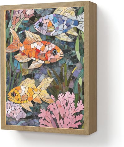 Wandlamp 30x40 cm - Oplaadbaar - Vissen - Koraal - Zee - Mozaïek - Wandlampen binnen woonkamer - Slaapkamer lamp - Decoratieve nachtlamp - Vloerlamp draadloos