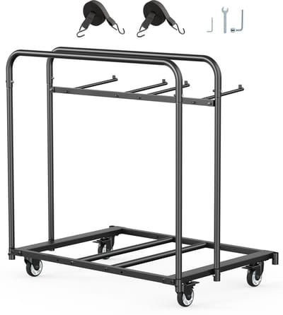 Stoelensteekwagen, Opvouwbare Stoelensteekwagen, 180 Kg Draagvermogen, voor 5 Tafels En 14 Stoelen, Stoelensteekwagen met Houder, Uitgerust met Zwenkwielen En Blokkeerwielen, In Mat Zwart