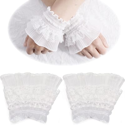 Afneembare Shirt Mouwen met Plissé Kantmanchetten en Flared Sleeves - Schattige Kostuumaccessoires voor Feestjes en Theatrale Outfits