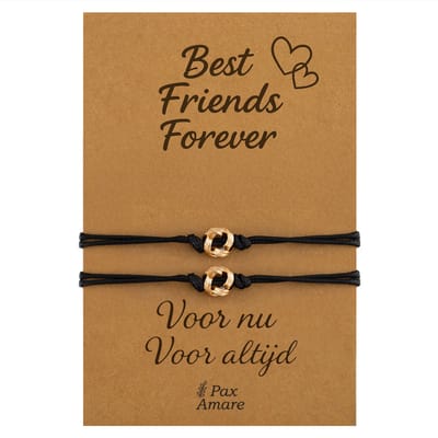 Vriendschapsarmbandjes voor 2 "Best Friends Forever" - Knoopjes - BFF Armbandjes met Persoonlijk Cadeau Kaartje - Goudkleurig - Elastisch Verstelbaar - Pax Amare
