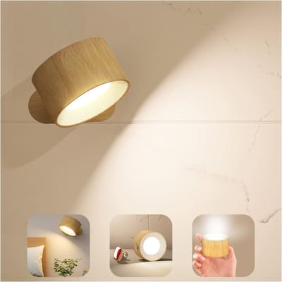 QTTVBTNA -LED Wandleuchte Binnen – Touch Control – 3 Lichtkleuren & 3 Helderheidsniveaus – USB Oplaadbaar – 360° Draaibaar
