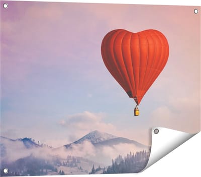 Gards Tuinposter Luchtballon in de Vorm van een Hart - 80x60 cm - Tuindoek - Tuindecoratie - Wanddecoratie buiten - Tuinschilderij