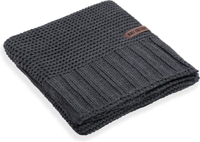 Knit Factory Vinz Gebreid Plaid - Woondeken - plaid - Wollen deken - Kleed - Antraciet - 160x130 cm