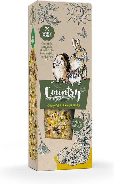 Witte Molen - Knaagdierensnack - Knaagdier - Country Knaagsticks Vijg & Ananas 110g - 2st