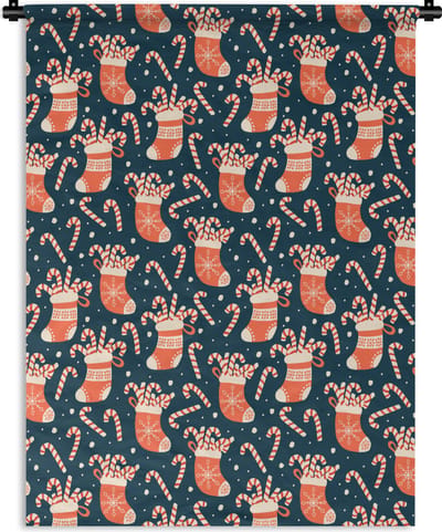 Wandkleed - Wanddoek - Sokken - Snoep - Kerst - Patronen - 150x200 cm - Wandtapijt