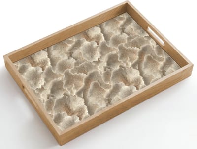 Dienblad hout 50x35 cm - Schootdienblad - Waaierstructuren - Beige - Vezeltextuur - Borrelplank rechthoek - Plateau dienbladen