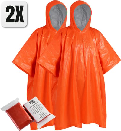 Poncho 2 stuks - Regenjas - Isolatiedeken - Nooddeken - Redding deken - Noodoverlevingsponcho