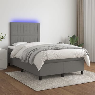 vidaXL - Boxspring - met - matras - en - LED - stof - donkergrijs - 120x200 - cm