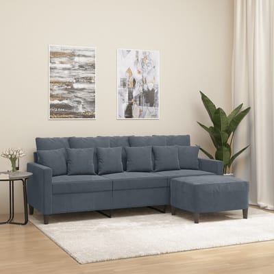 vidaXL - Driezitsbank - met - voetenbank - 180 - cm - fluweel - donkergrijs