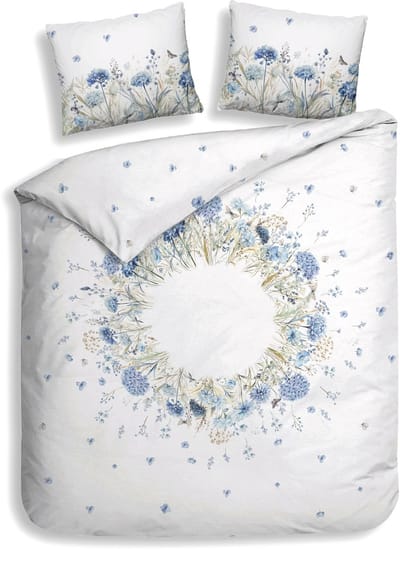 Heckettlane Dekbedovertrek Mikaela - Bedlinnen met Bloemen print - 240x200-220 cm - Lits-Jumeaux - Wit - Dekbedovertrek van 100% Katoen-Clip Sheared