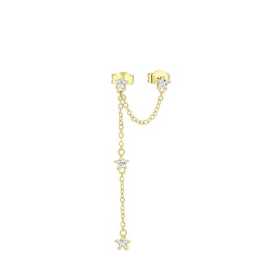 Lucardi Dames Oorknop dubbel ster zirkonia - Oorbellen - Cadeau - Echt Zilver - Goudkleurig