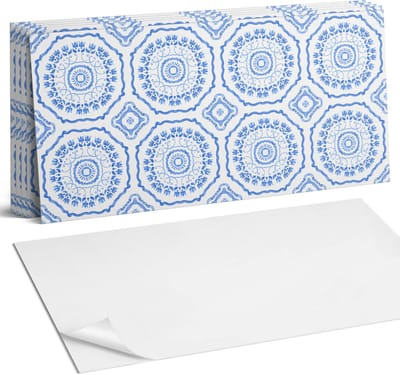 Coloray Plaktegels - Bloemenmotief in een cirkel Wandtegel Zelfklevend - 60 cm x 30 cm - Blauw Plaktegels - 6 stuks - Rechthoek PVC Tegels - Plaktegels Keuken - Zelfklevende Vloertegels Badkamer - Vinyl Tegels Zelfklevend - Zelfklevende Wandtegels