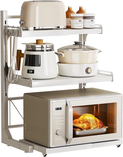 Retractable Magnetische Magnetron Rek voor Keuken - Uittrekbare en Verstelbare Opbergruimte met 3 Haakjes en Carbon Staal voor Bakbenodigdheden en Keukenorganizers