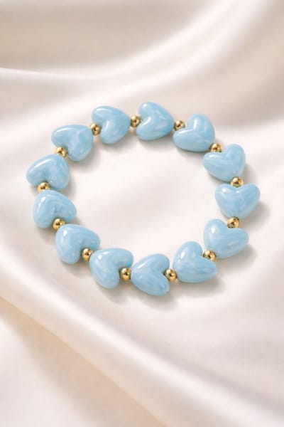 Lundholm luxe Armband Dames Kralen Licht Blauw - Premium Stainless Steel Jewellery Kralenarmband Hartjes - my Jada Serie - in Luxe Geschenkverpakking - Vrouwen Cadeautjes