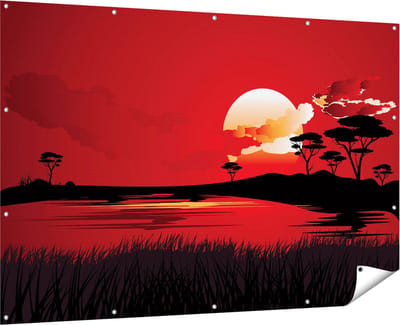 Gards Tuinposter Rode Zonsondergang in de Savanne - Abstract - 180x120 cm - Tuindoek - Tuindecoratie - Wanddecoratie buiten - Tuinschilderij