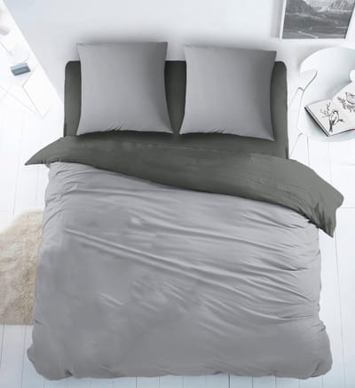 Sleepnight Dekbedovertrek Flanel Double Face Grey - 200 x 200/220 cm + 2 kussenslopen - [Grijs,Antraciet]