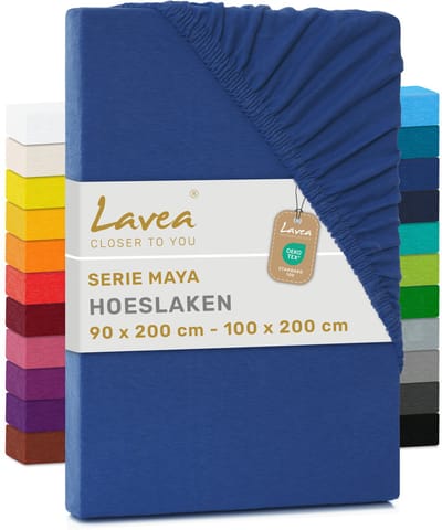 Lavea® Hoeslaken 90x200cm - 100x200cm 100% Katoen, Zacht en Ademend – Geschikt voor Matrassen tot 20 cm – Jersey met Elastiek Rondom – Koningsblauw