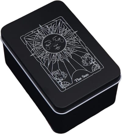 Decoratieve Tarot Kaart Opbergdoos Metaal met Maan en Zon Print - Beschermhoes voor Tarotkaarten