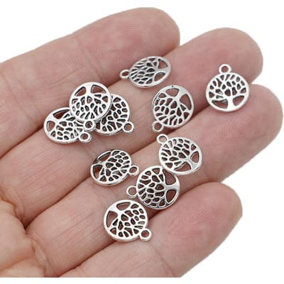 20 stuks Antiek Zilverkleurig Levensboom Bedeltjes Hangers Voor Sieraden Maken Ketting Armband Diy Accessoires 12X14Mm gray
