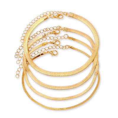 Marama - Armbanden Set Celine - Tijdloos design - Nikkelvrij - set van 4 - damesarmband - platte schakel - stainless steel met gouden plating - luxe geschenkverpakking