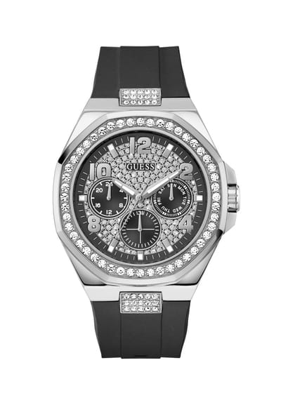 Guess Empire Analoge Kwarts Horloge Zwart Kast Gemaakt Van 100% Roestvrij Staal En Een Armband Van 100% Siliconen 46 GW1002G1, GW1002G2