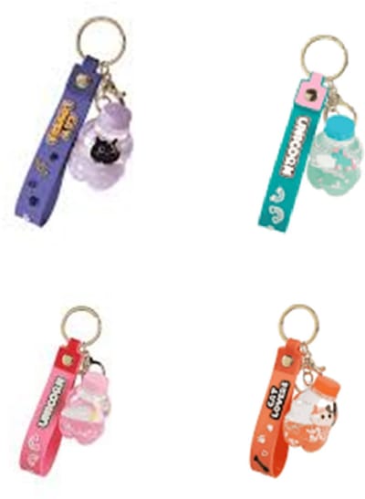iTotal Set van 4 Sleutelhanger Liquid Fles Keychain Bottle Plastic 3.3x2.9x5cm