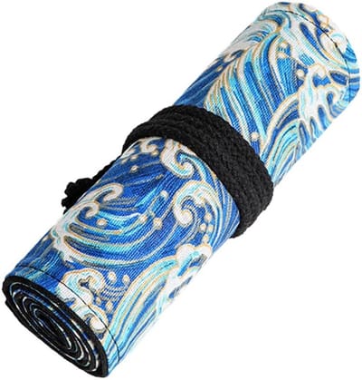 Rolpennezak met 72 Compartimenten, Perfect voor Kunstenaars, School en Kantoor, Blauw met Gouden Folie