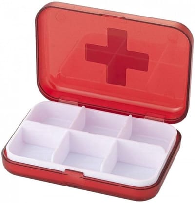 Okado Pillendoos Rood – Medicatie Organizer met 6 Compartimenten en Uitneembare Binnenbak – Voor Pillen, Capsules en Supplementen